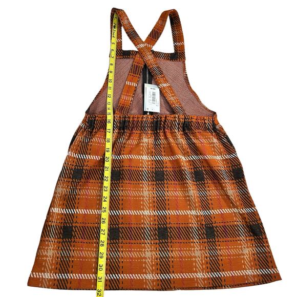 Honey & Sparkle Skirtall Size Large Orange Plaid Zip Front Pockets Elastic Waist - Picture 7 of 12